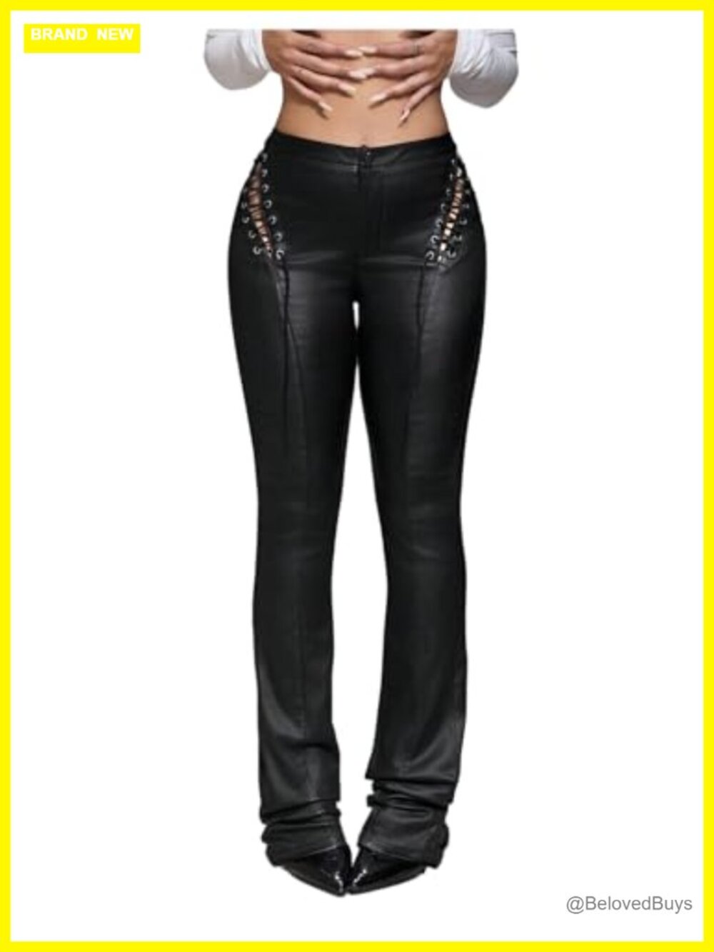 Women's Lace Up Faux Leather Flare Pants Goth Punk Bootcut Festival
